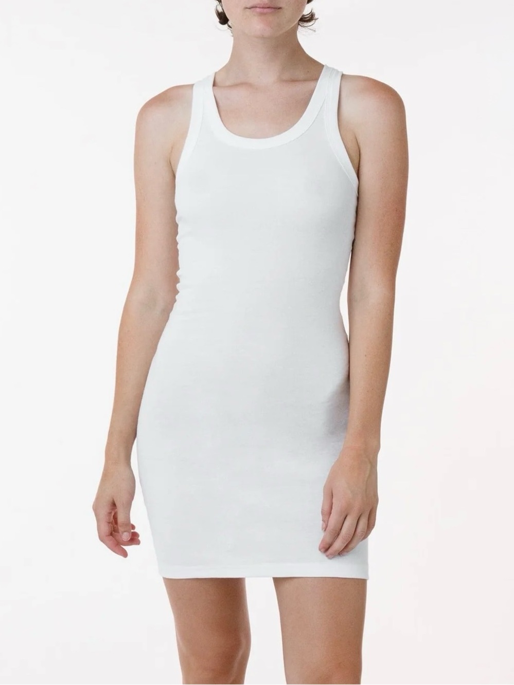 LOS ANGELES APPAREL Baby Rib Mini Tank Dress in White